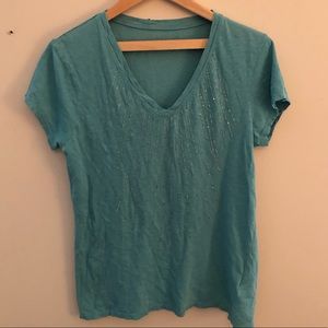 Teal beaded short sleeve shirt